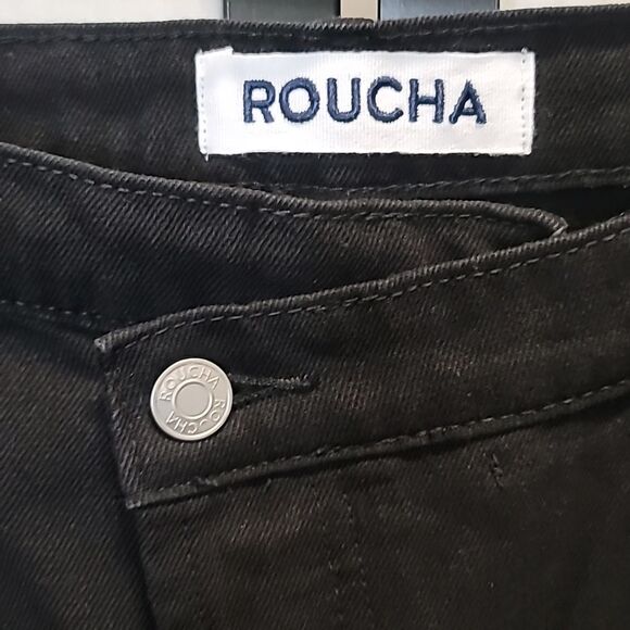 Roucha Wide Leg Jeans Black High-Rise Button Closure - Picture 7 of 10
